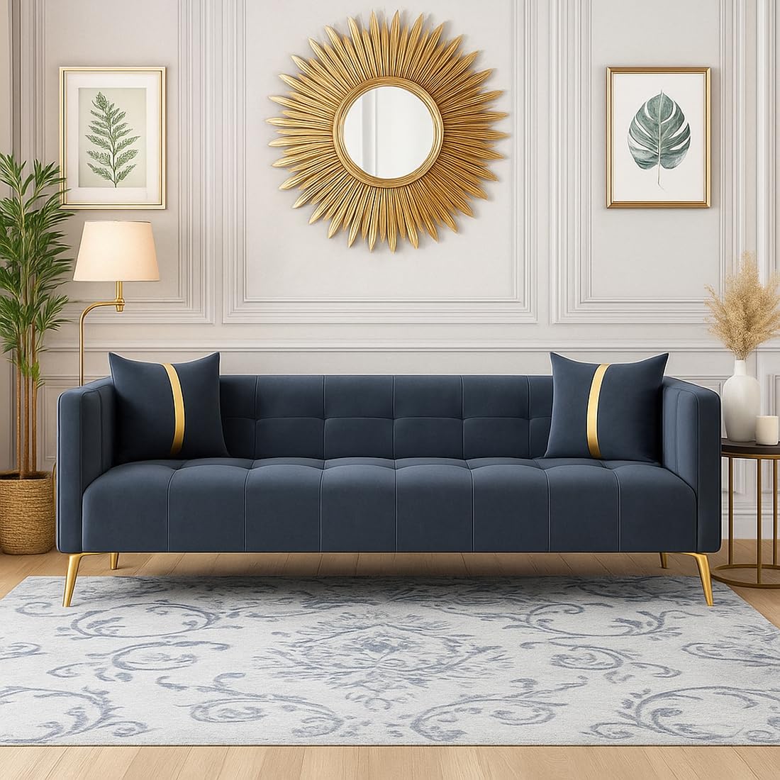 Furny Styling 3 Seater Fabric Sofa Set (Dark Grey) | Soft Velvet Fabric | Modern Design | Comfortable Seating | Living Room Furniture-image-47