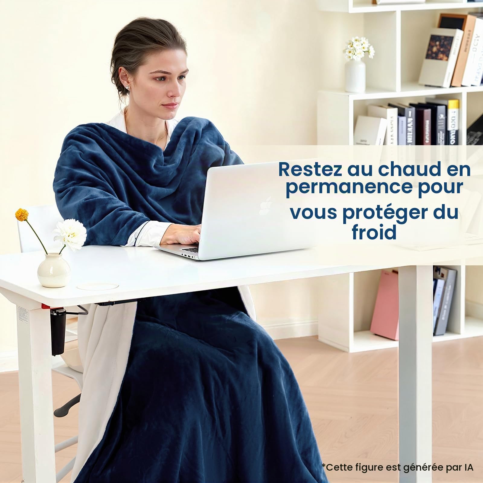 CURECURE Couverture Chauffante électrique en Flanelle Douce avec 4 Niveaux de Chauffage et 10 Heures d'arrêt Automatique, 130 x 180 cm, pour Bureau à Domicile, Interrupteur Amovible, Lavable - Bleu