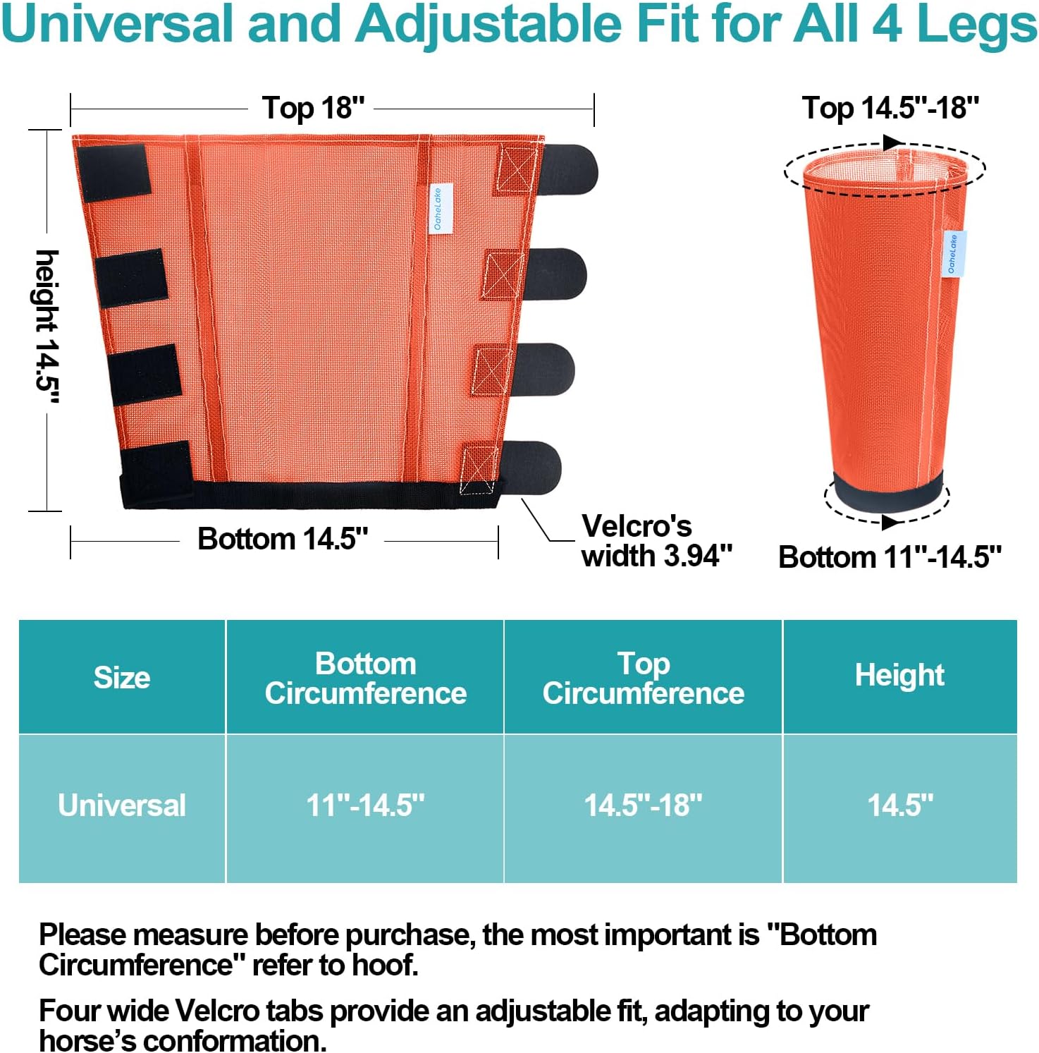 Mesh Horse Fly Boots Set of 4, Loose Fitting Leggings for Horses, Reduce Stressful Stomping, Breathable Adjustable and Universal Fit for 4 Legs, Reliable Stay Put (Orange)