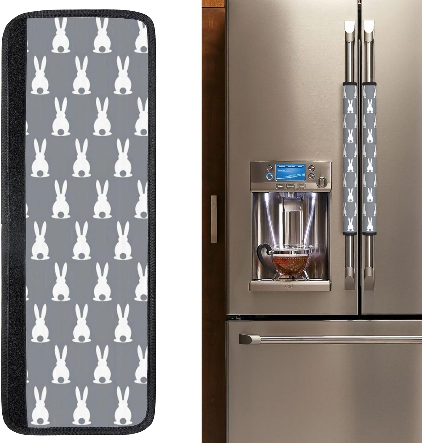 Refrigerator Handle Covers Set of 2 Washable Neoprene Fridge Door Protectors Spring Easter Cartoon Rabbit Eggs Butterfly Dragonfly Kitchen Appliance Decor Gift
