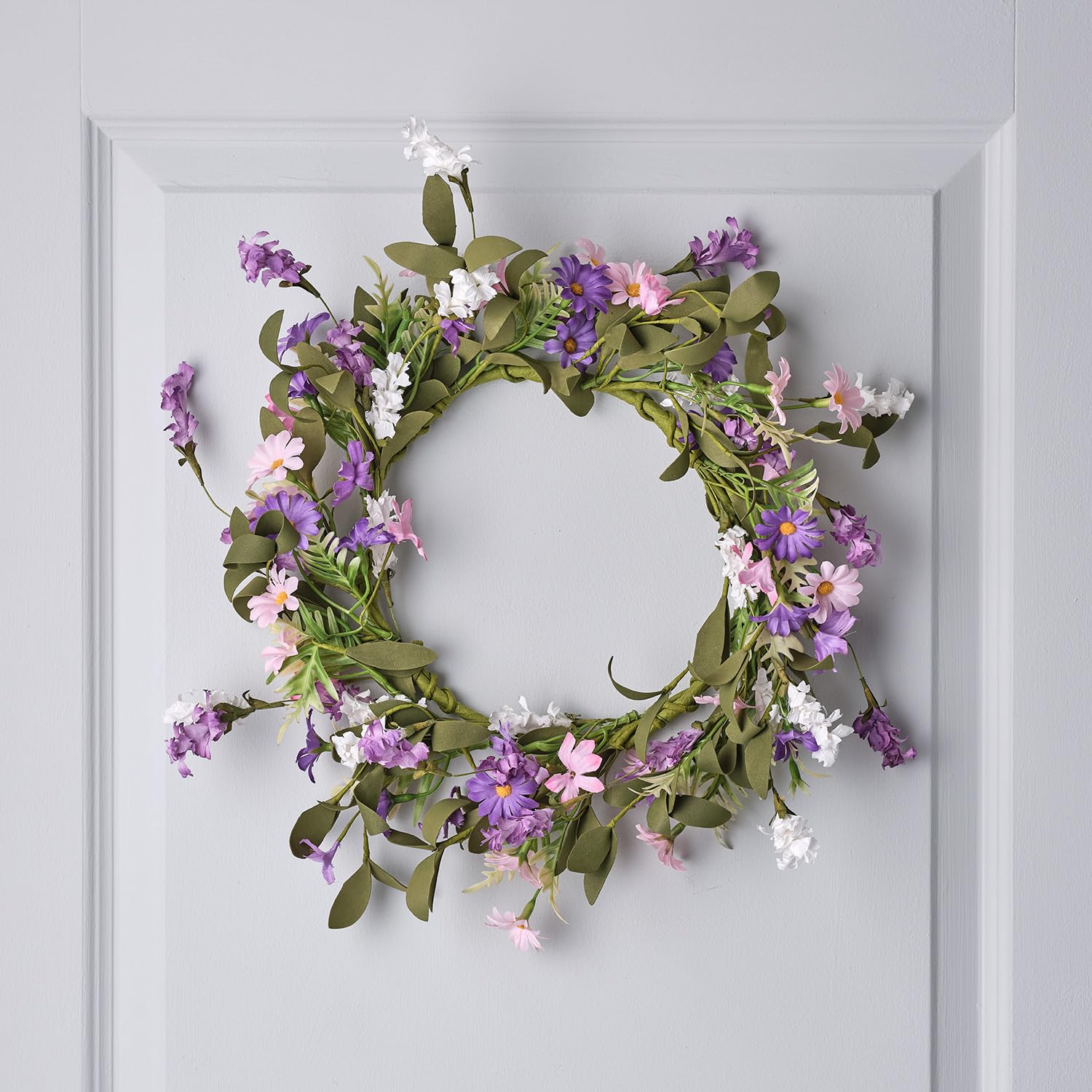 Couronne de printemps 45cm avec feuillage et fleurs artificielles Lights4fun
