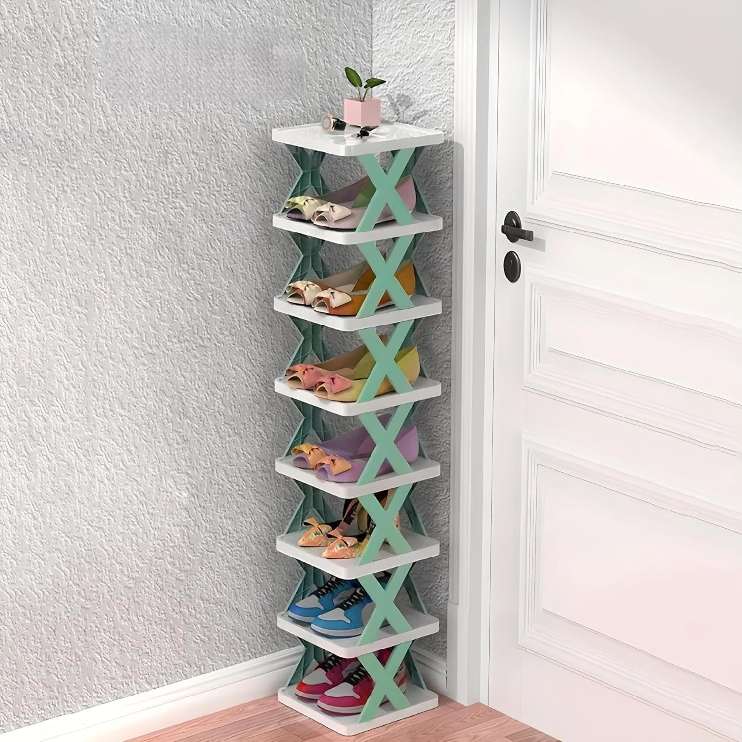 Layer Foldable Shoe Rack, Portable & Durable - Stackable & Adjustable Shoe Organizer Shelf for Entryway, Bedroom & Corner Use, Plastic Shoe Rack for Home (8 Layer Shoe Racks)-image-39