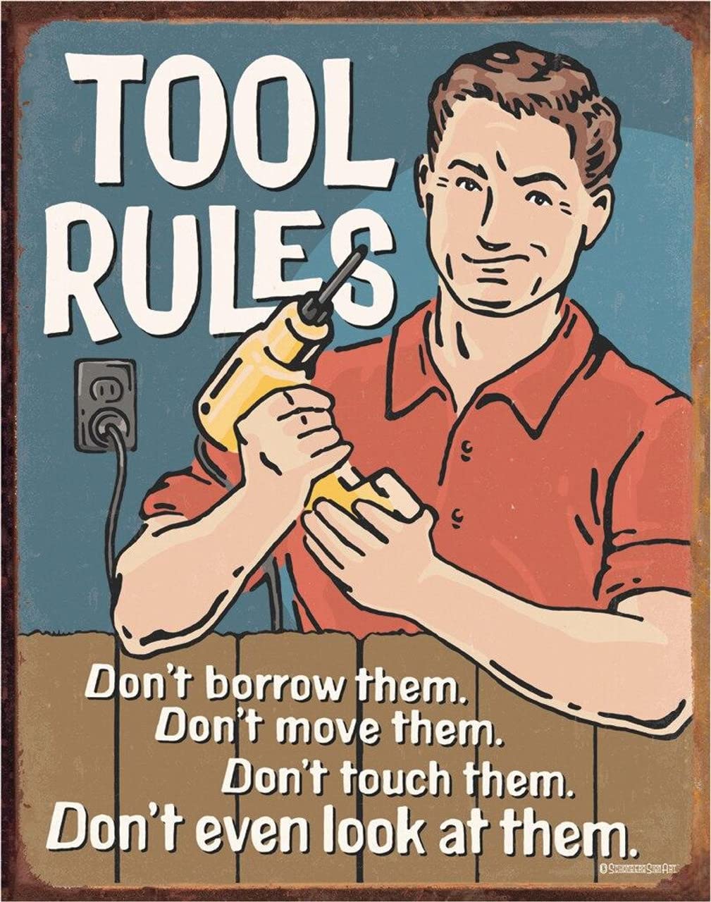 Desperate Enterprises Tool Rules Tin Sign - Nostalgic Vintage Metal Wall Decor - Made In Usa