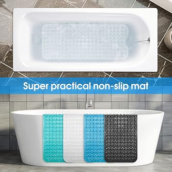 Bathtub Mat - Bath Tub Shower Mat 40 X 16 Inch Extra Large Bathtub Shower Mat with Suction Cups Drain Holes Non-Slip Bath Mat for Tub, Machine Washable Bath Mat (Transparent)