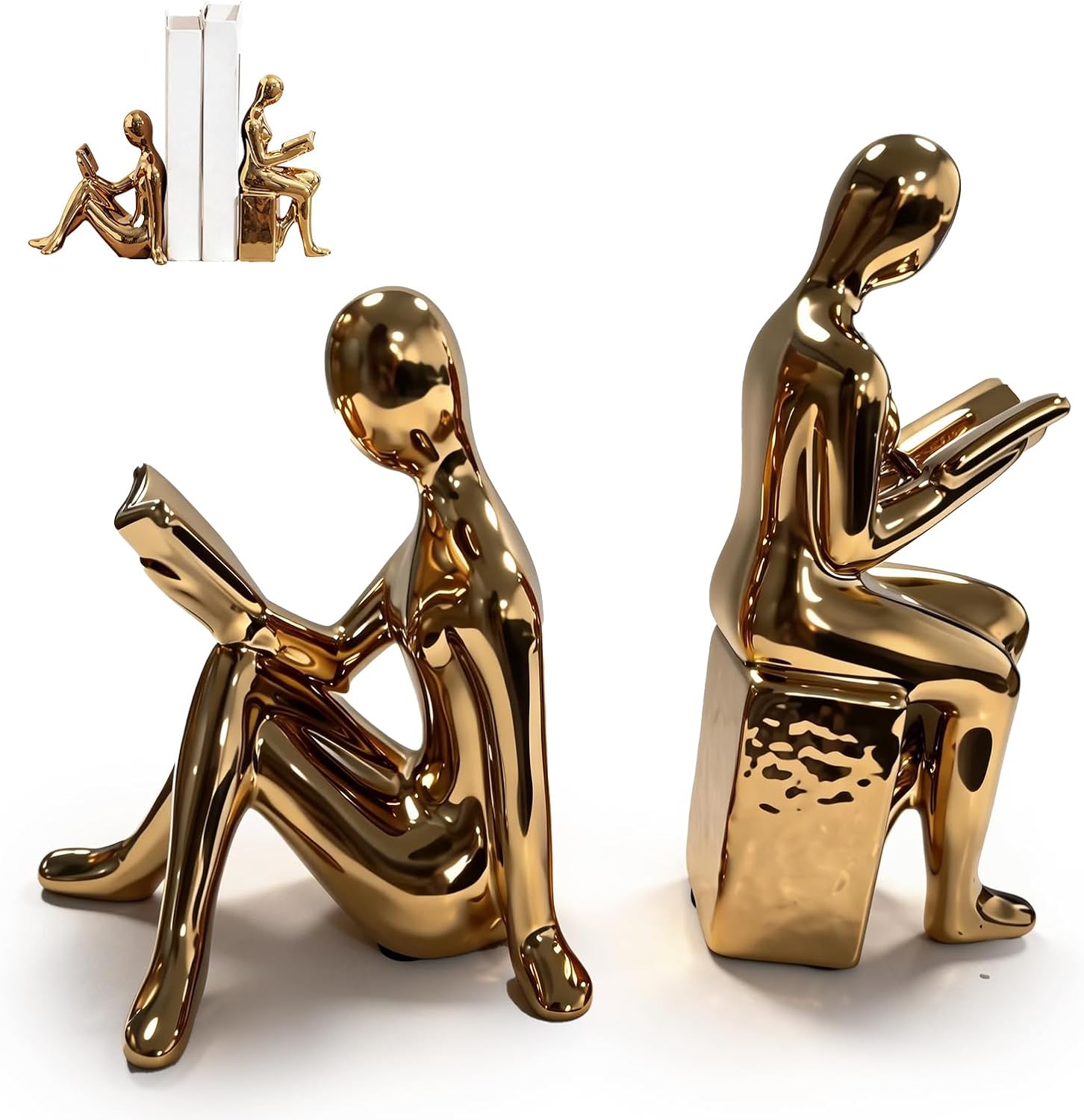 Gold Bookends,Gold Book Ends,Decorative Bookend – Modern Ceramic Bookends for Shelves, Perfect for Modern Home Decor, Office, and Living Room Shelf Display