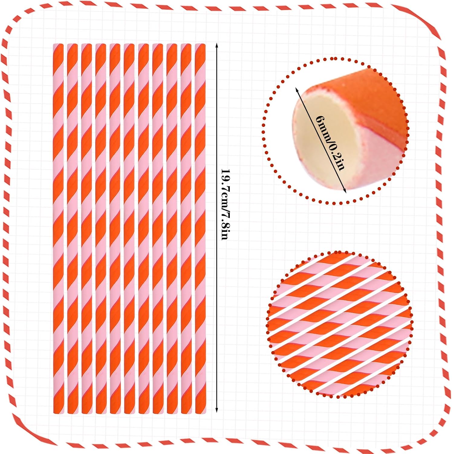 JarThenaAMCS 100Pcs Pink Orange Striped Paper Straw Summer Disposable Drinking Straws Stripe Drink Accessories for Summer Party Cocktail Juice Beverage Decor