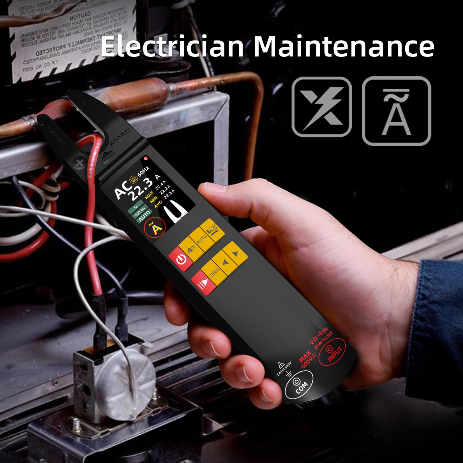 BSIDE Digital Clamp Meter 6000 Counts Multimeter 600A Open Jaw Meter Auto-Ranging Voltmeter Measuring AC/DC Current &Voltage Capacitance Resistance Diode Continuity NCV/Live Wire with Hold Max/Min/Ave - Image 2