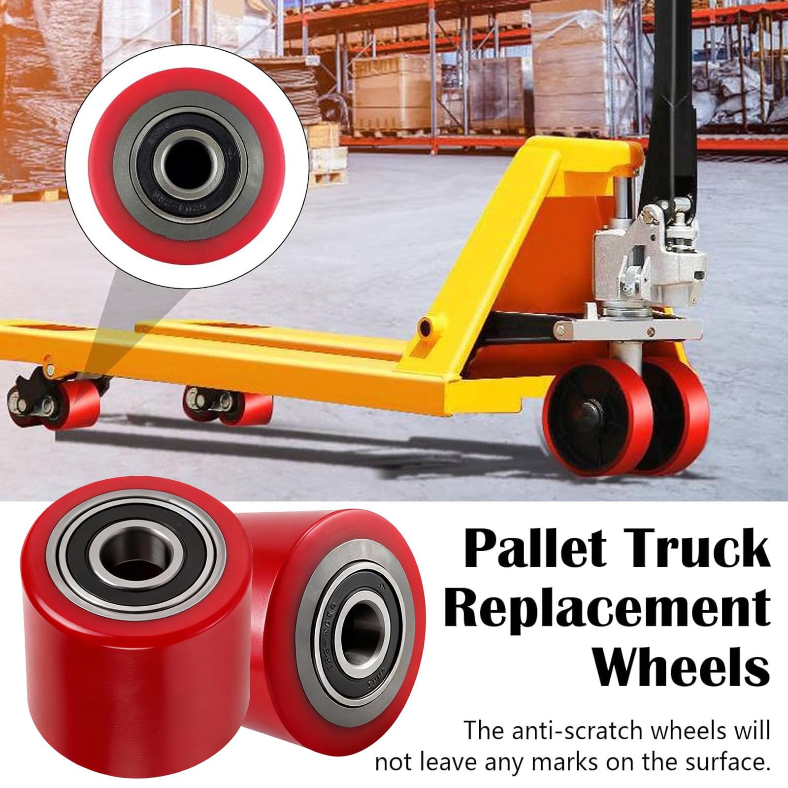 4 Stück Hubwagenrollen Polyurethan 80 x 70mm, Achse 20mm Hubwagenräder mit Kugellager Belastung 750kg Hubwagen Rollen Räder Rollen Industrielle Ersatzteile für Hubwagen Transportwagen