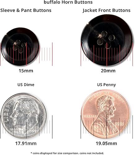 Miniatura 5 de ButtonMode El juego de 16 botones de traje de cuerno de búfalo tiene 4 botones de 0.787 in (34 pulgadas) para chaqueta frontal, 12 botones de 0.591