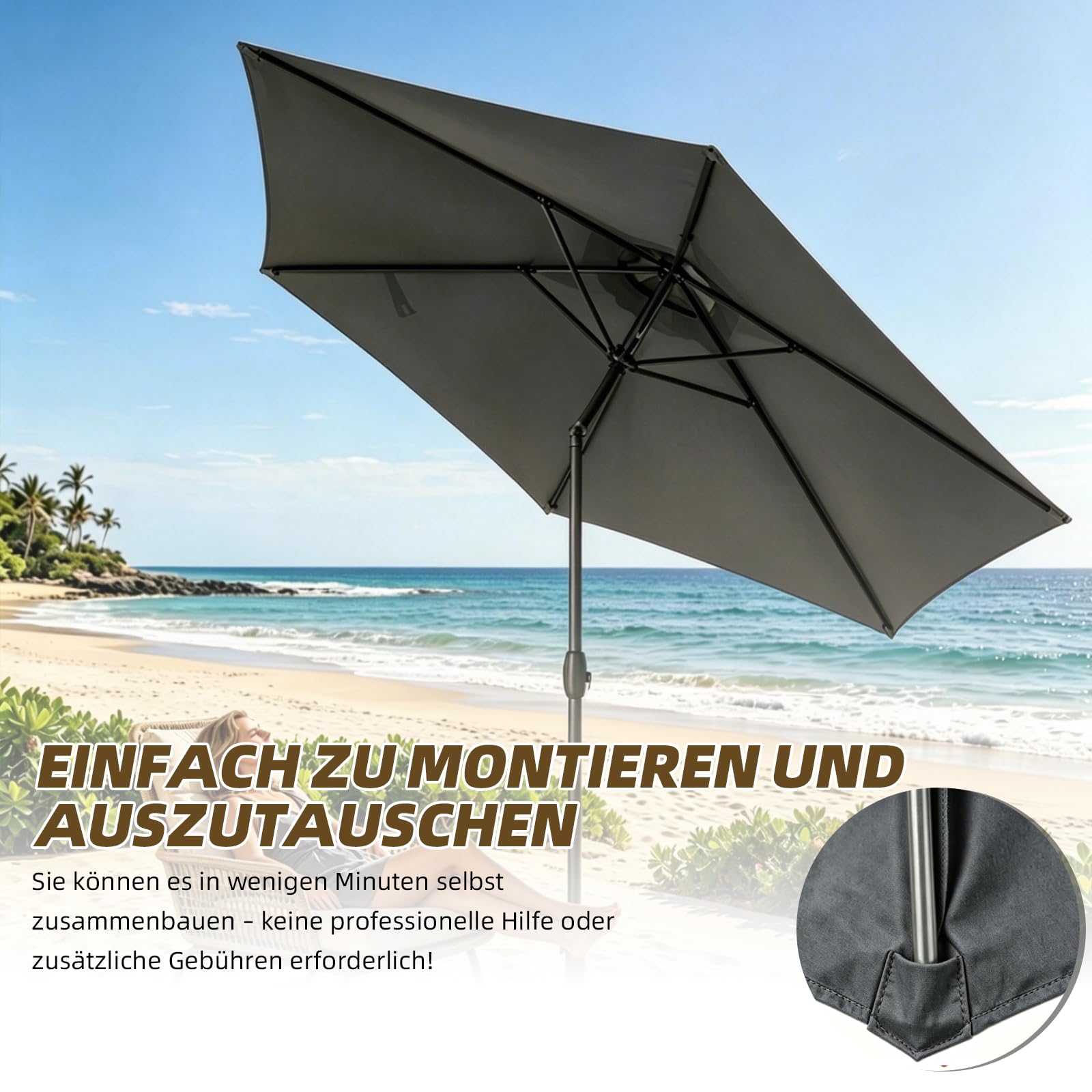 Sonnenschirm Ersatzbezug aus Polyesterstoff, Terrassenschirm Bespannung, für Hof, Garten, Strand und Pool