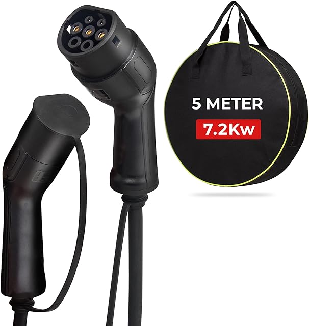 Type 2 to Type 2 (7.2Kw) | 32A | Mode 3 | 1 Phase | 5 Meter | FREE Carry Bag | EV/Electric Vehicle Car charging cable & Plug-in Hybrid Charging Cable Model 3
