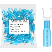 haisstronica 100PCS Heat Shrink Fork Terminals, 16-14 AWG, #10, Blue