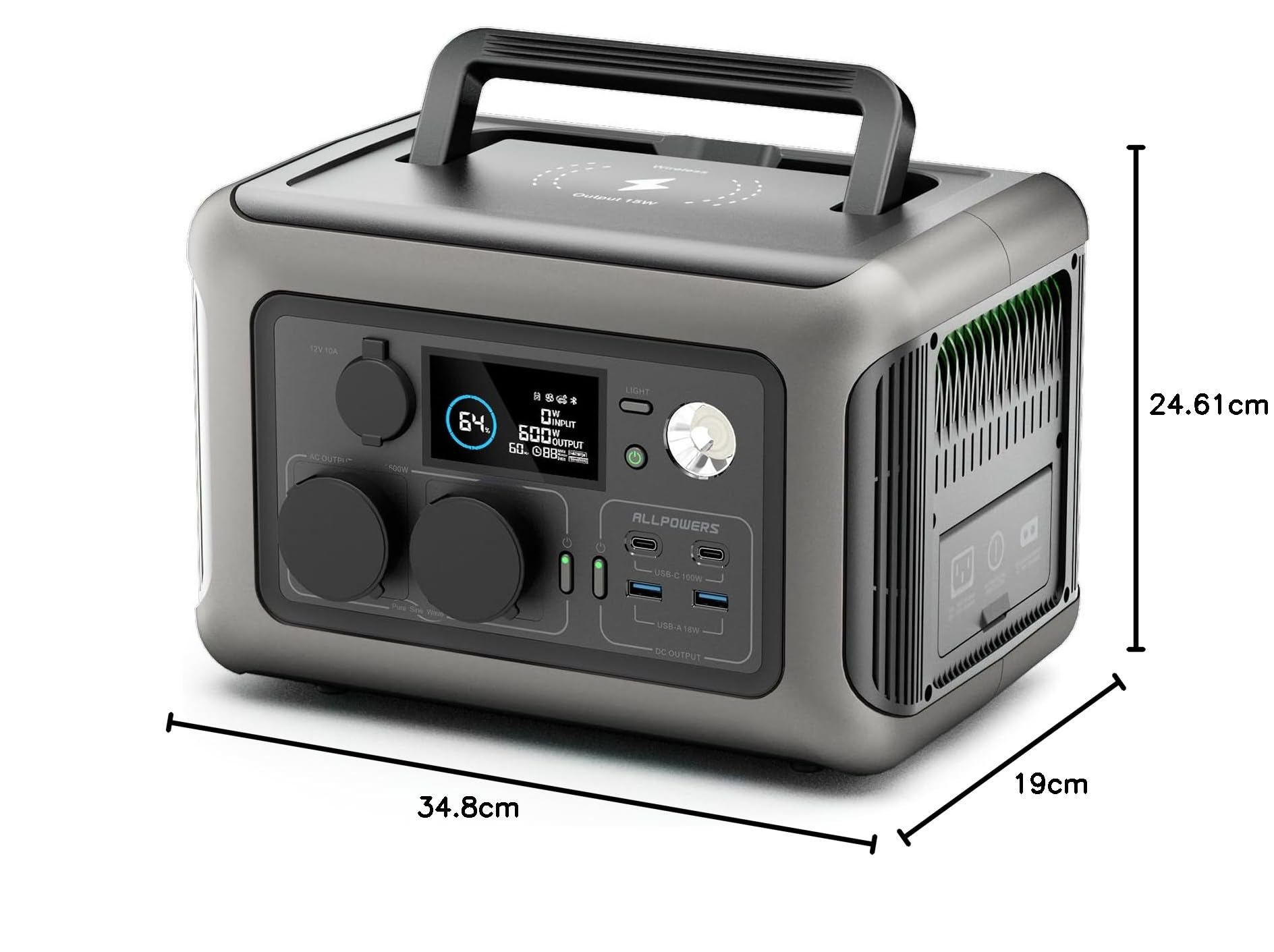 ALLPOWERS R600 Estación de Energía Portátil,Batería LiFePO4 de 299 Wh,Generador Solar de Salida de CA de 2 * 600 W (Pico1200 W),Carga Rápida de 1 Hora,Camping,RV,Emergencia (R600)