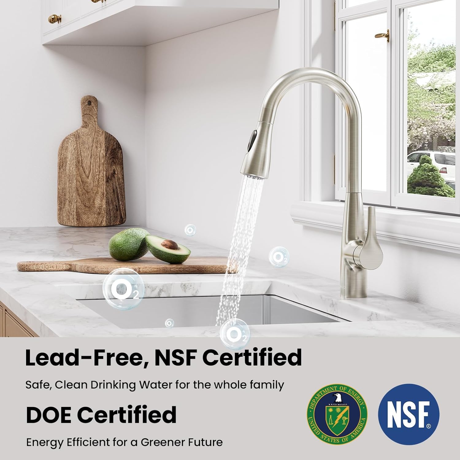 JOMOO Kitchen Faucet with Pull Down Sprayer,Dual Mode Single Handle Stainless Steel Pull Out Kithcen Sink Tap for 1 or 3 Hole,Brushed Nickel for Kitchen Sink Farmhouse RV Bar Laundry Camper