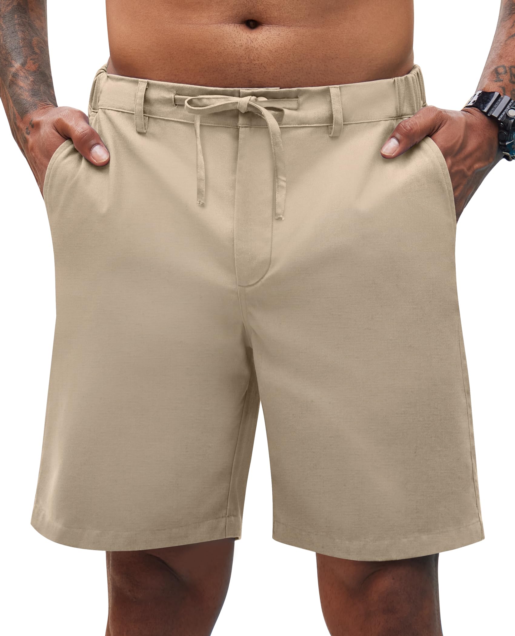 Lion Nardo Linen Shorts for Men Casual Elastic Waist Drawstring Summer Beach Big and Tall Shorts with Pocket