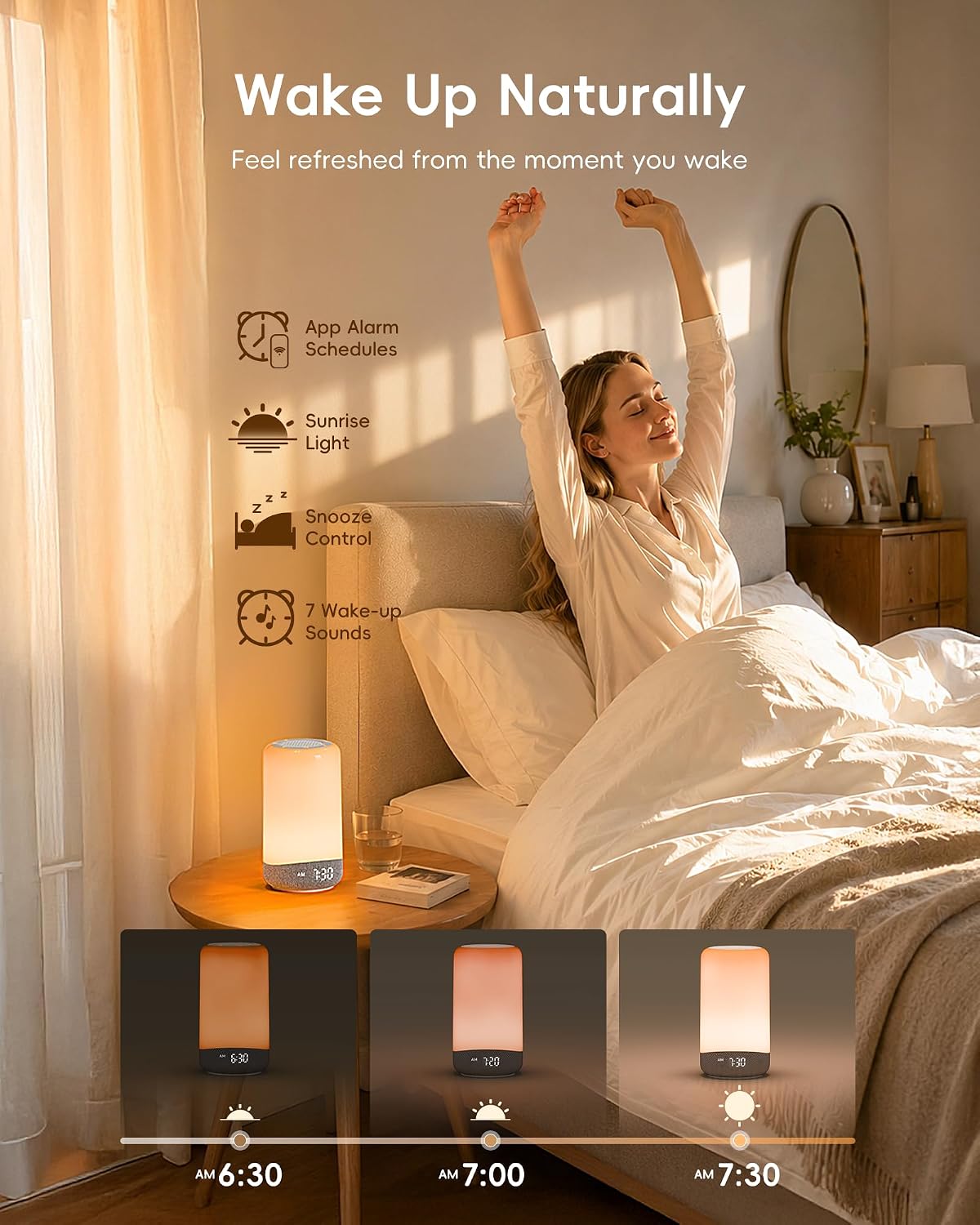 ecozy 3 in 1 Sunrise Alarm Clock White Noise Machine with Smart App Control