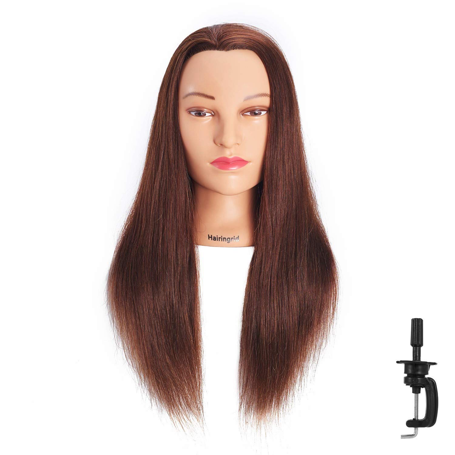Hairingrid Mannequin Head 24"-26"100% Human Hair Hairdresser Cosmetology Mannequin Manikin Training Head Hair and Free Clamp Holder (2091LB0418)