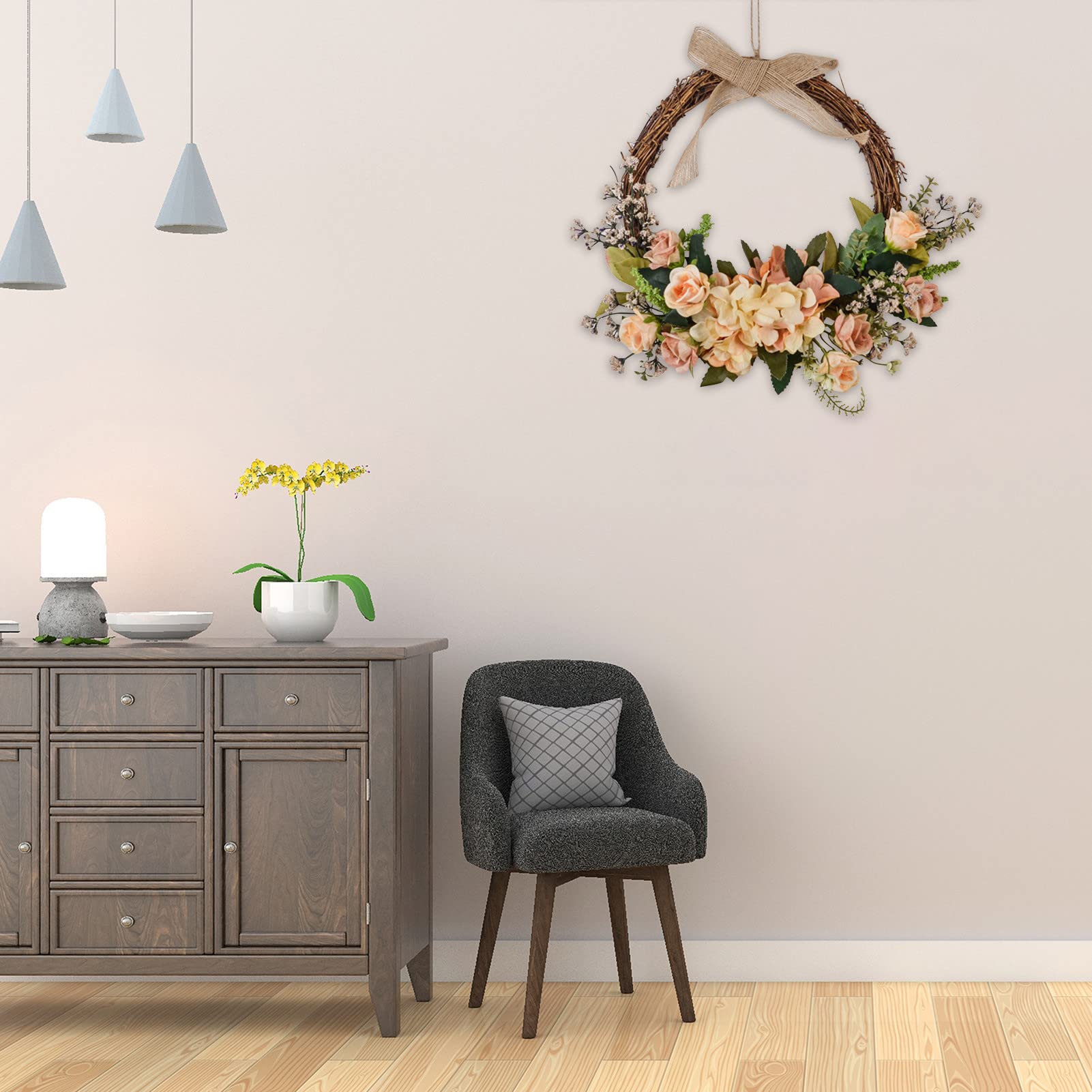 Ghirlanda Primaverile per Porta d'ingresso | Estate Primavera Ghirlanda Fiori Rattan Intrecciato a Mano - Decorazione Domestica per Porta d'ingresso, Parete, Finestra, Matrimonio, Feste