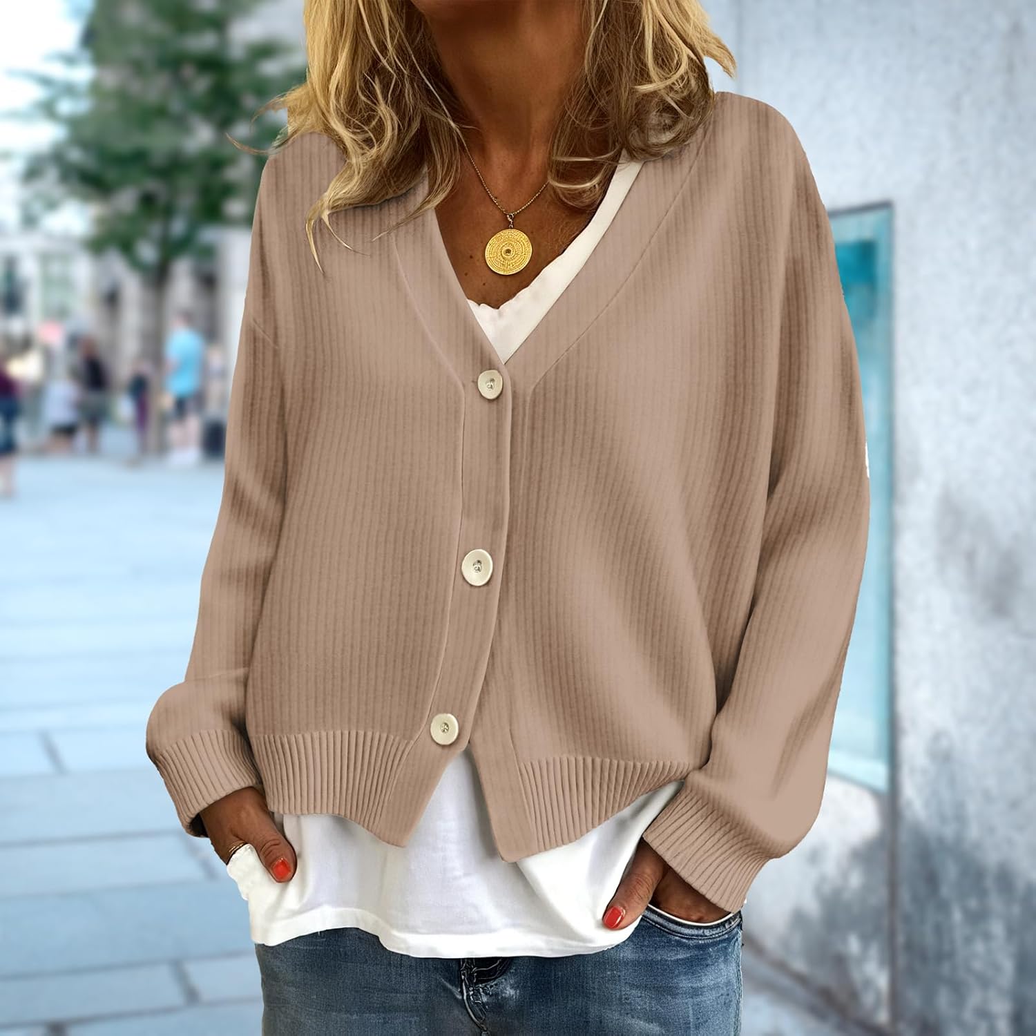Trendy Sweaters for Women Comfy V Neck Button Down Solid Color Sweater Cardigan Oversized Open Front Winter Jacket - Image 2