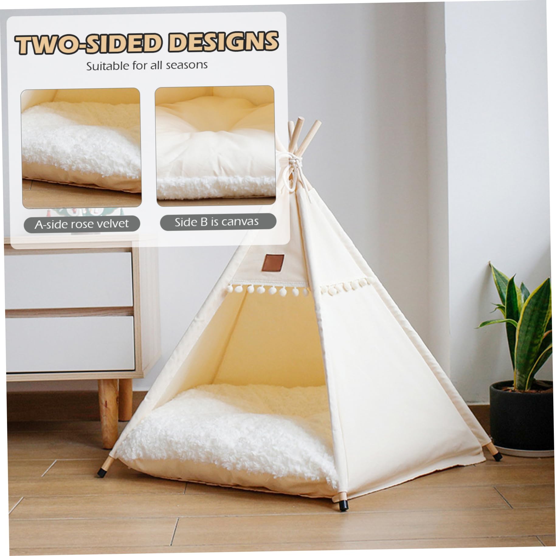 Tipi pour Chien et Chat Tentes de tipi Portables pour Animaux de Compagnie avec Coussin et Petit Tableau 20 Pouces Haut Niche d'intérieur Lavable pour Chiot Lit Doux pour Animaux Moins 7 kg