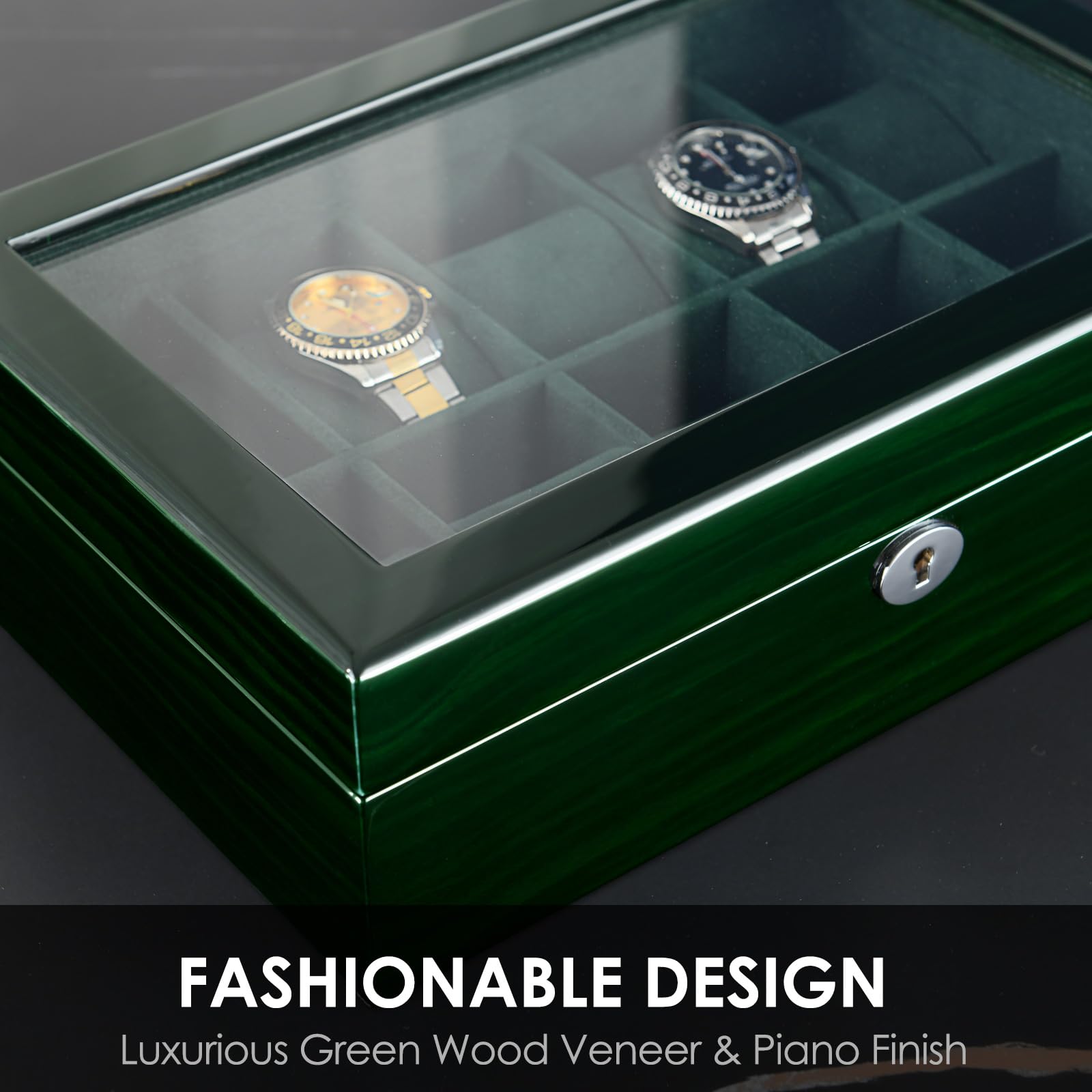Caja organizadora de relojes para hombre, 10 relojes, pantalla de reloj inteligente, madera con interior de terciopelo suave, ventana de cristal grande, regalo para mujeres y hombres