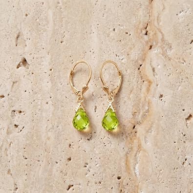 Galaxy Gold GG 14K Solid Yellow Gold Natural Peridot Briolette Leverback Earrings for Women - 4.50 Carat, Fine Jewelry