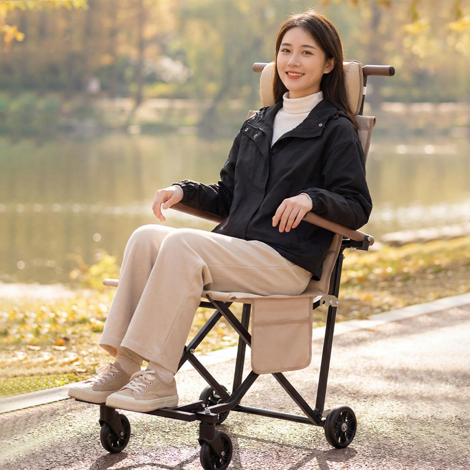 Silla De Ruedas Portátil Scooter De Movilidad Reclinable Y Sentado | Silla de Ruedas Plegable con Alta Capacidad de Carga Para
