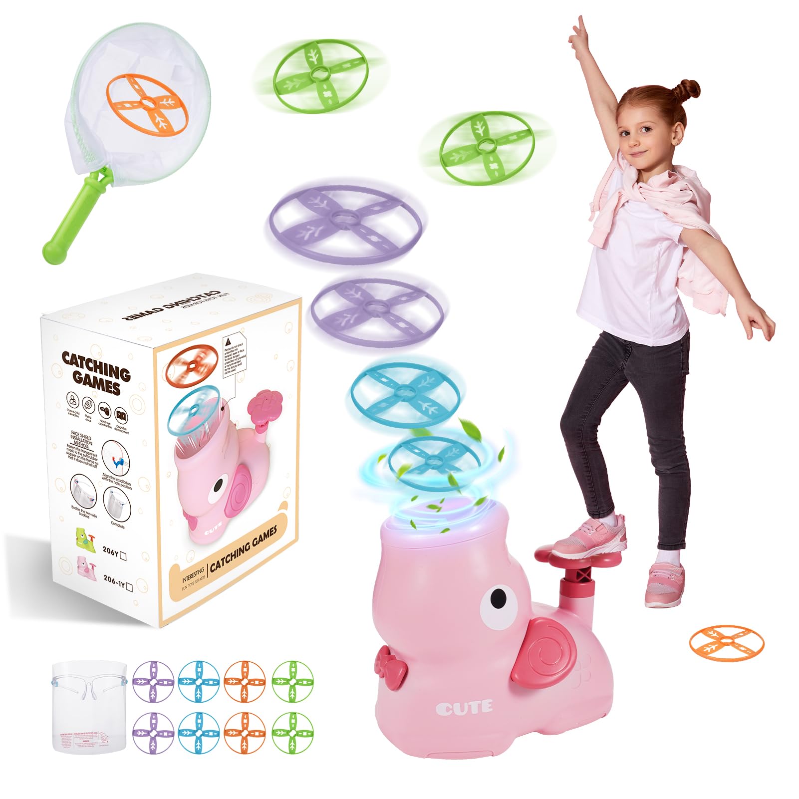 Veopoko Toys for 2-6 Year old Girls Boys, Flying Disc Launcher Toy Garden Flying Saucer Toy Gifts for 3-10 Year Old Boy Girls Outdoor Toys for Kids Toy Age 3-8 Autism Kids Pink