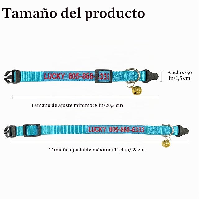 Foto 3 de 6 de Collar personalizable para gatos de nailon bordado con nombre de mascota y número de teléfono