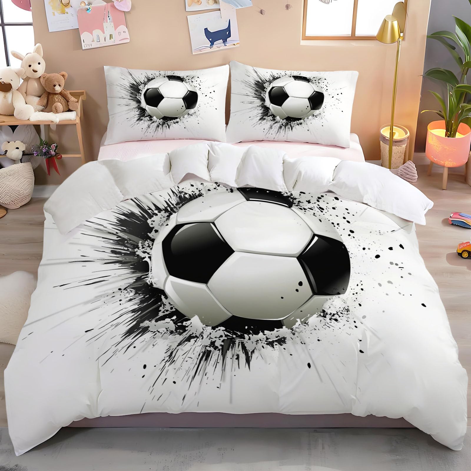 Housse de couette football 140x200 enfant parure lit microfibre 3D