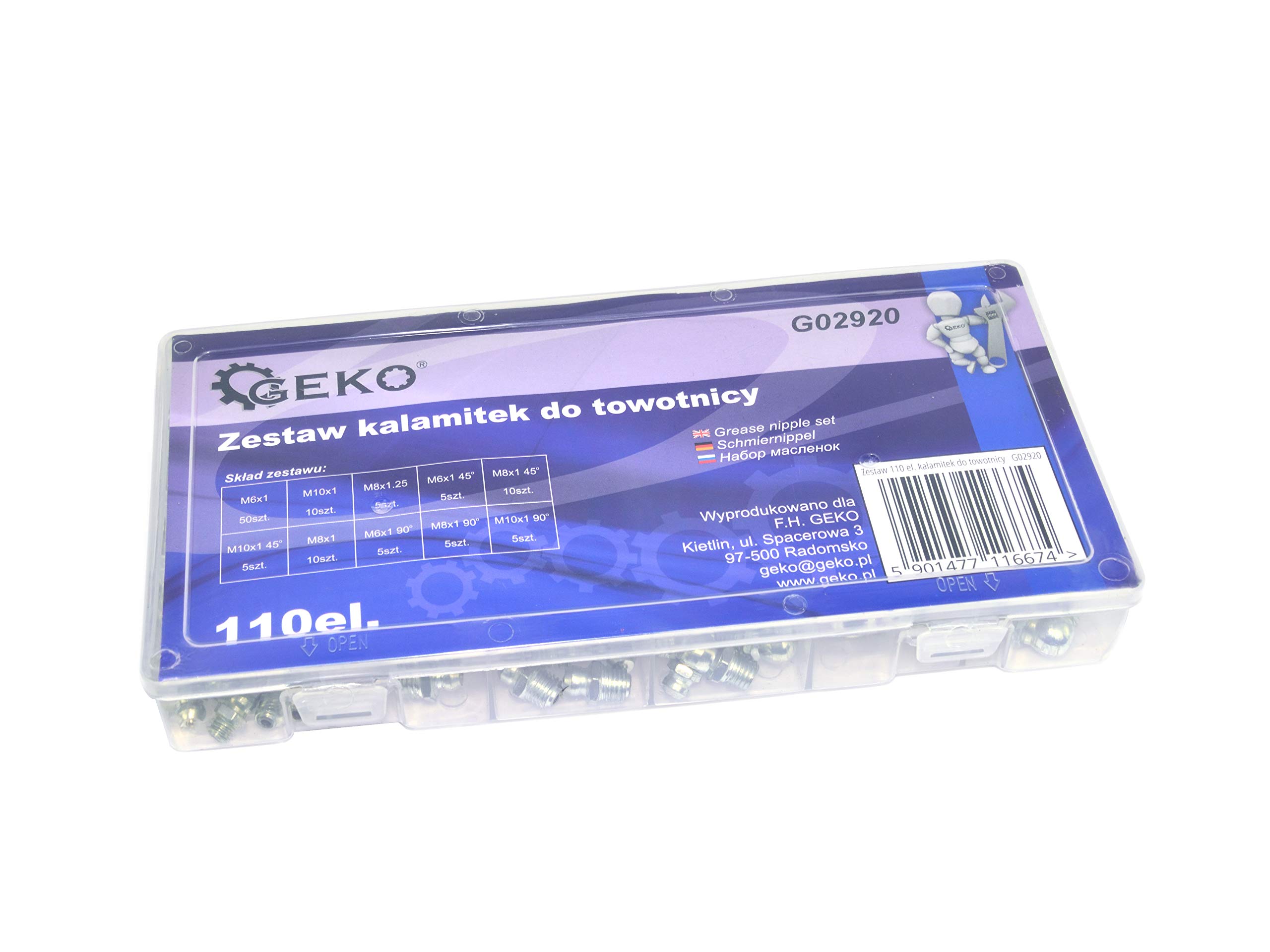 Aatpuss 110-teiliges Schmiernippel-Set – M6, M8, M10 In 45°, 90° & 180° – In Aufbewahrungsbox, Für Fettpressen & Hydraulik