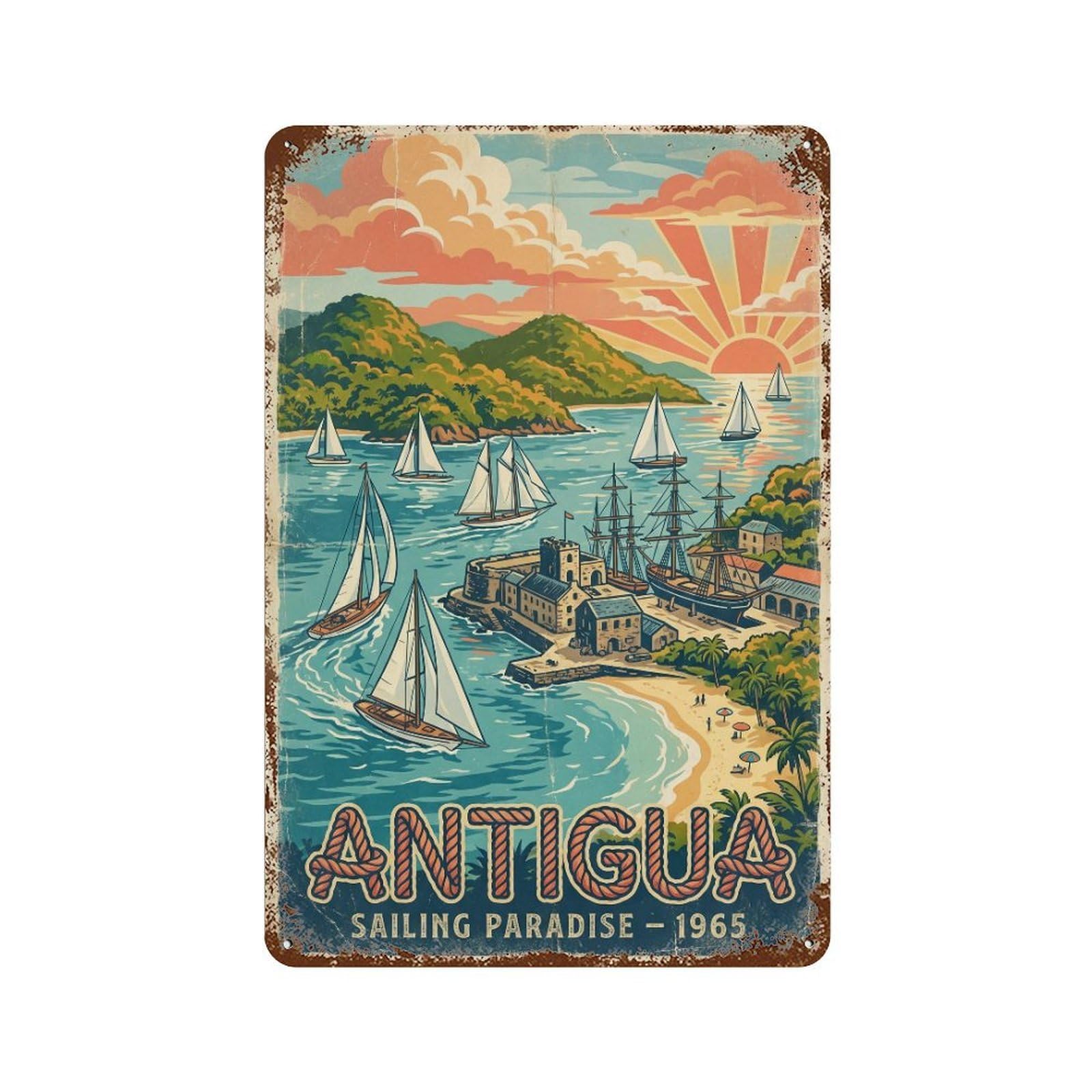 Metal Tin Sign Vintage Antigua Travel Caribbean