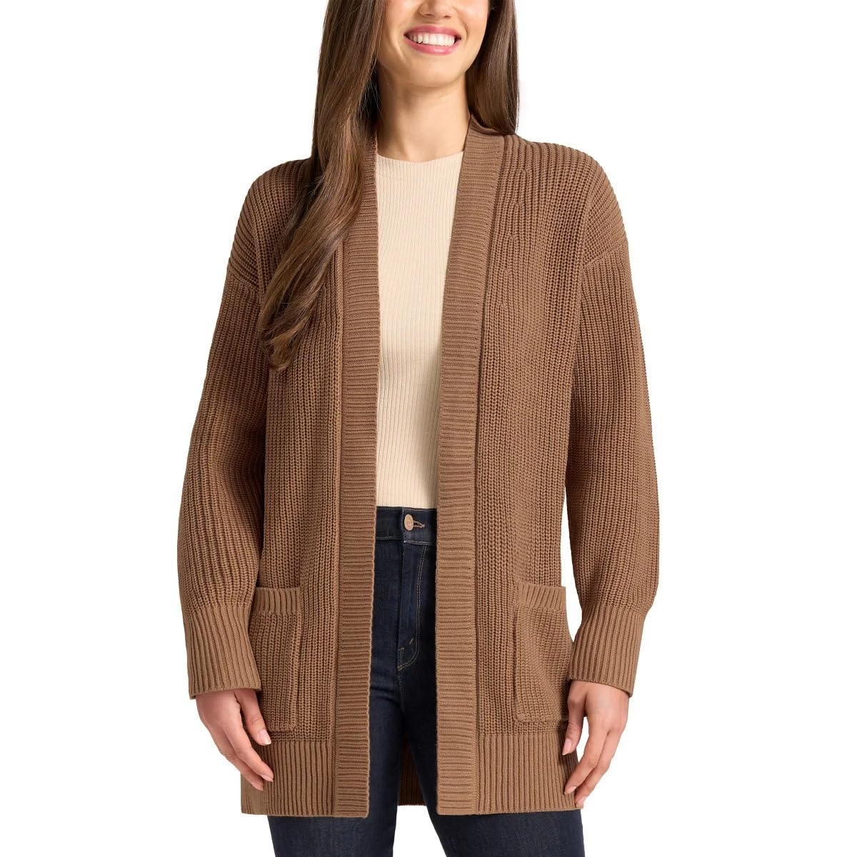 Max and Mia Womens Open Front Long Sleeve Combed Cotton Cardigan Sweater with Pockets