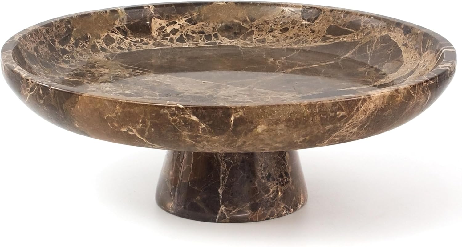YMXYJM Natural Marble Fruit Bowl for Kitchen Counter 10.2", Large Decorative Bowl Pedestal for Home Decor, Fruits Holder For Dining Table, Brown