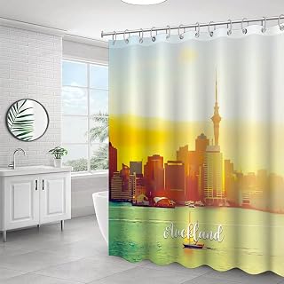 California Auckland Shower Curtain with Hooks Auckland City Skyline Landscape Bath Curtains Waterproof Fabric Polyester Shower Curtain for Bathtub Home Bathroom 60" X 72"
