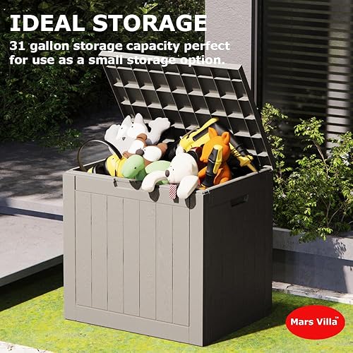 Miniatura 2 de Caja de cubierta, caja de almacenamiento de resina de 31 galones para interiores y exteriores, impermeable, para cojines de muebles de patio,