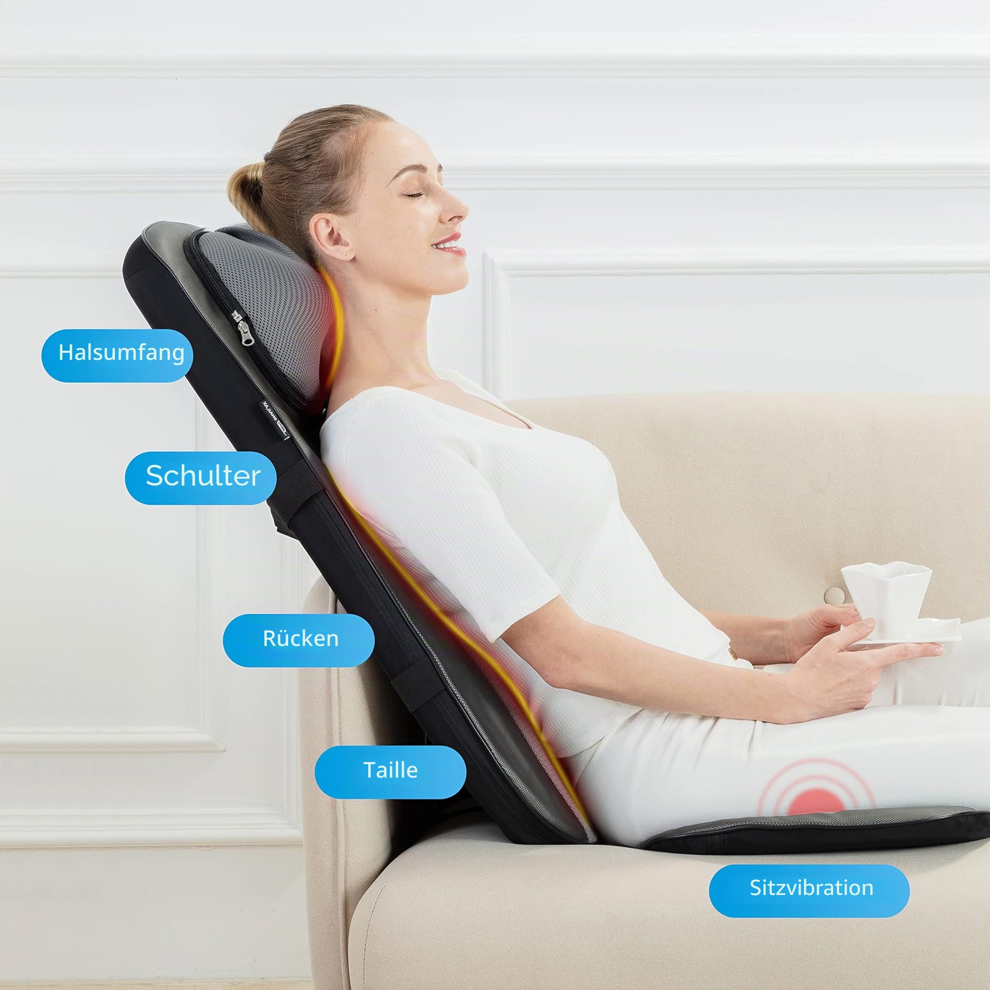 Snailax Massagesitzauflage mit Wärmefunktion, Shiatsu Massageauflage Rückenmassagegerät mit Kneten Vibration Ganzkörpermassage, Massagegerät für Rücken Gesäß, Geschenke für Männer/Frauen
