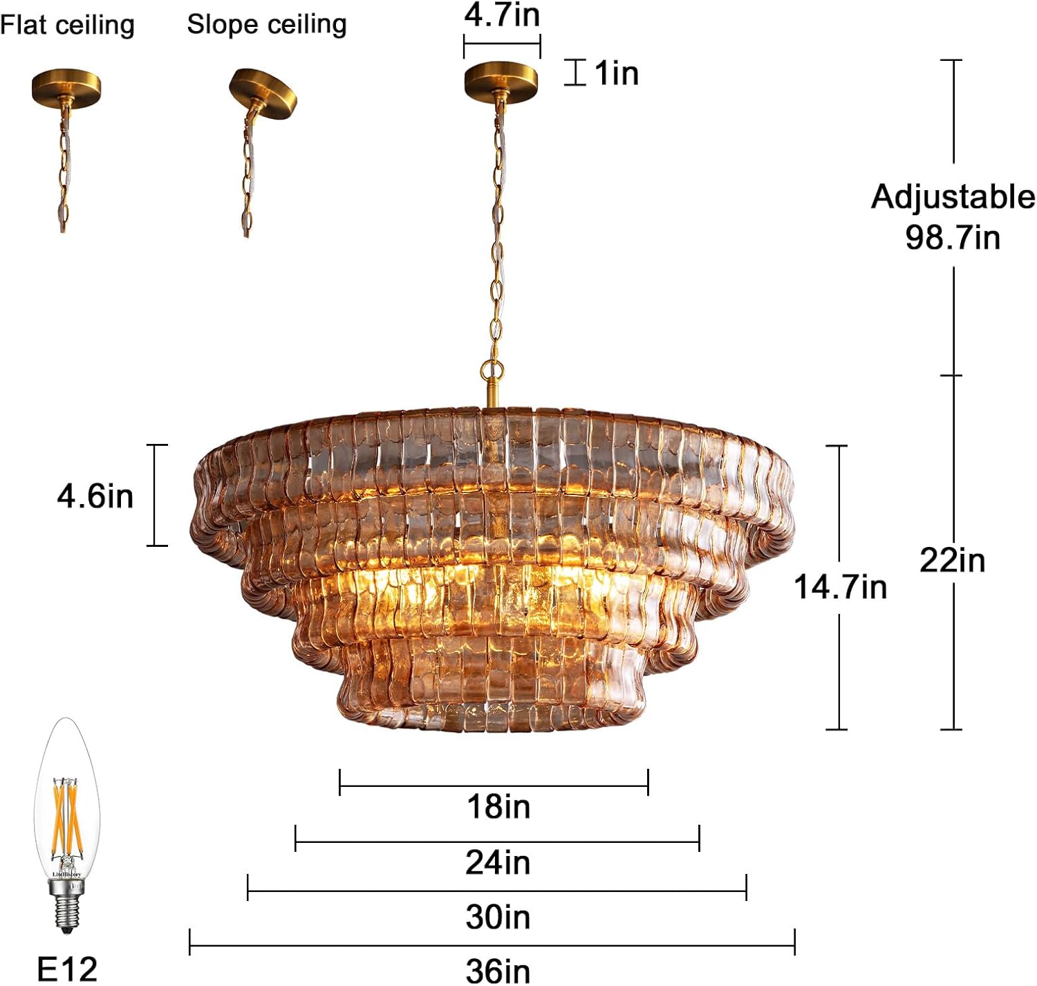 36" Crystal Chandeliers for Dining Room Over Table, Wagon Wheel Chandeliers for Dining Room,Living Room,Foyer,Includes 6XE12 Bulbs