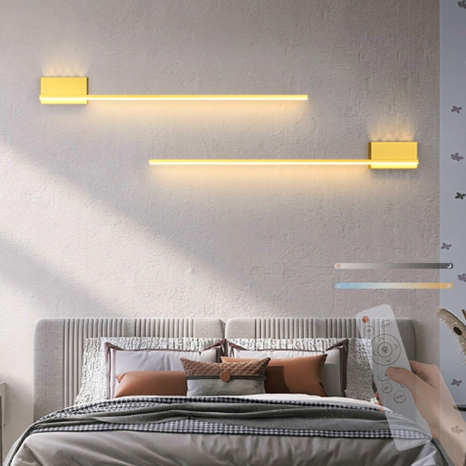 HCZKIUJY Nordic Style Linear LED Wall Sconce - Adjustable Color Temperature (Gold-80cm)