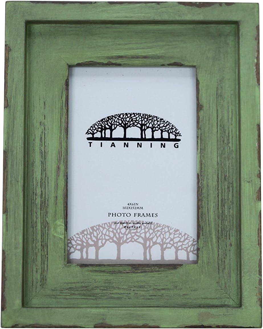 4×6 Inch Picture Frame,Natural Wood Frame，driftwood frames,picture frames natural,Tianning Distressed Wooden Photo Frame Picture Frame Table Top (green)