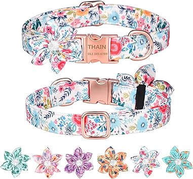 Amazon Thain 犬 首輪 迷子札 首輪 名入れ 可愛い花柄 レーザー彫刻 首輪 小型犬 迷子札付き ペット首輪 Idタッグ ネームプレート オーダーメイド サイズ調節可能 ペットのお名前 飼い主様の電話刻印可能 彫刻無料 S ホワイト Thain ベーシック首輪 通販