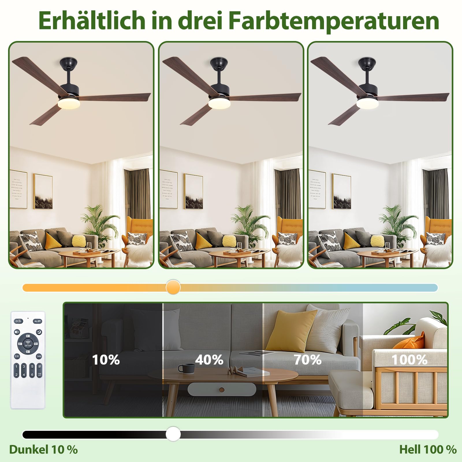 Glitzerlife LED Deckenventilator mit Beleuchtung und Fernbedienung | 22W Deckenventilatorn leise 131cm Ventilator mit Licht Dimmbar 6 Gang Timer Deckenlampe Ventilator Schlafzimmer Wohnzimmer