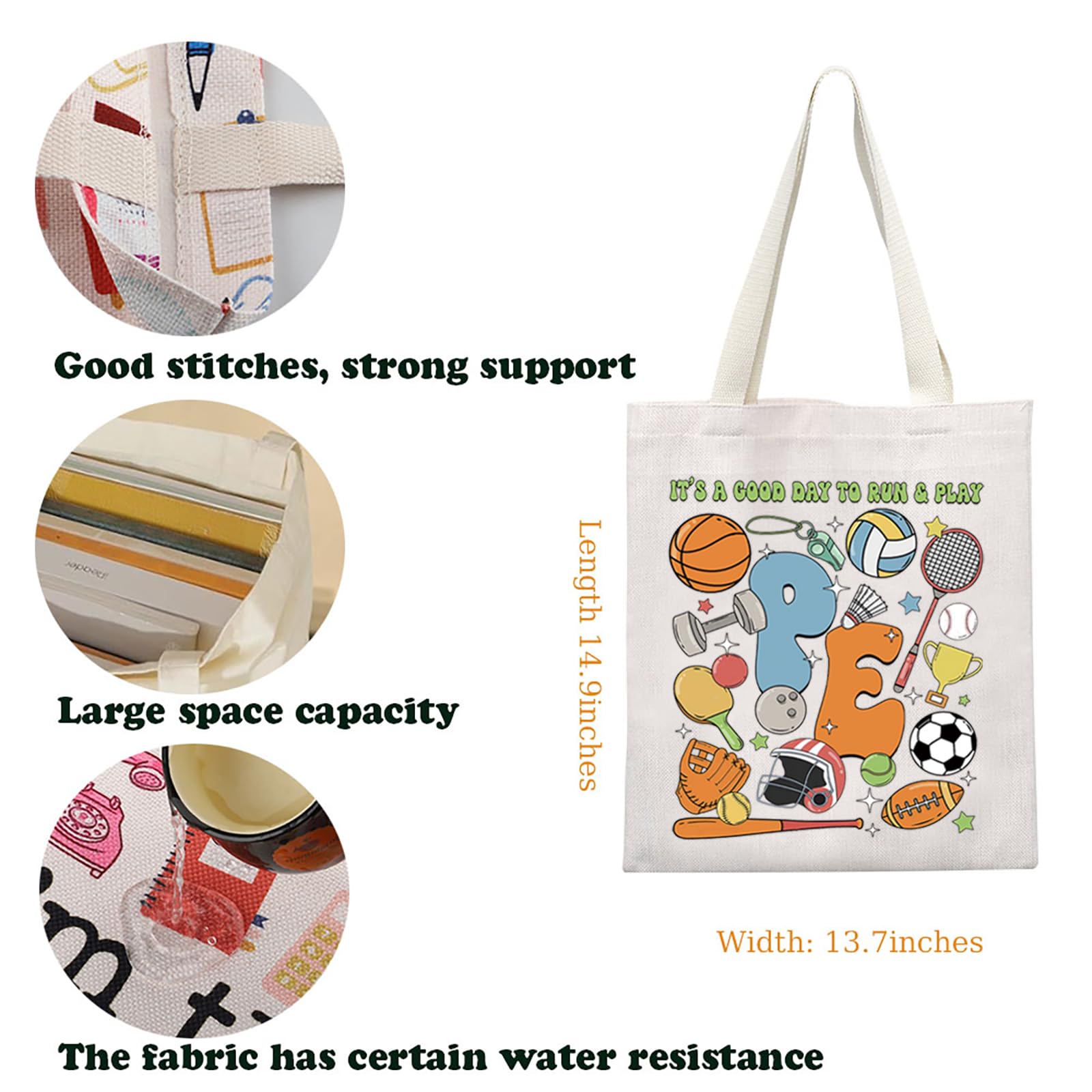 PE Teacher Tote Bag Teacher Day Gift Game Day Gift Physical Education Teacher Life Canvas Bag It’s A Good Day To Run And Play (PE Tote) - Image 2