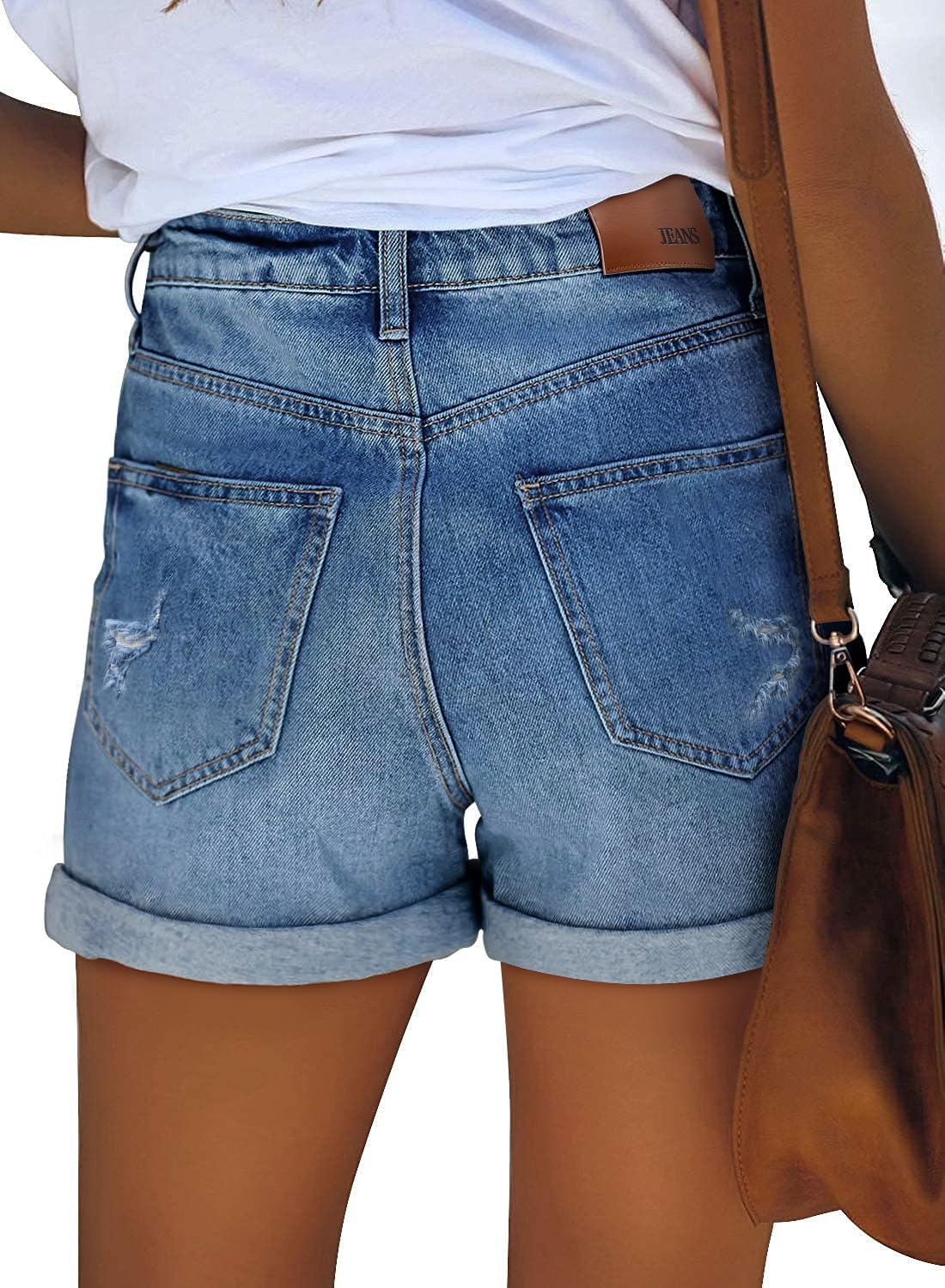 onlypuff Women Denim Shorts Ripped Mid Waisted Jean Shorts with Pockets - Image 5