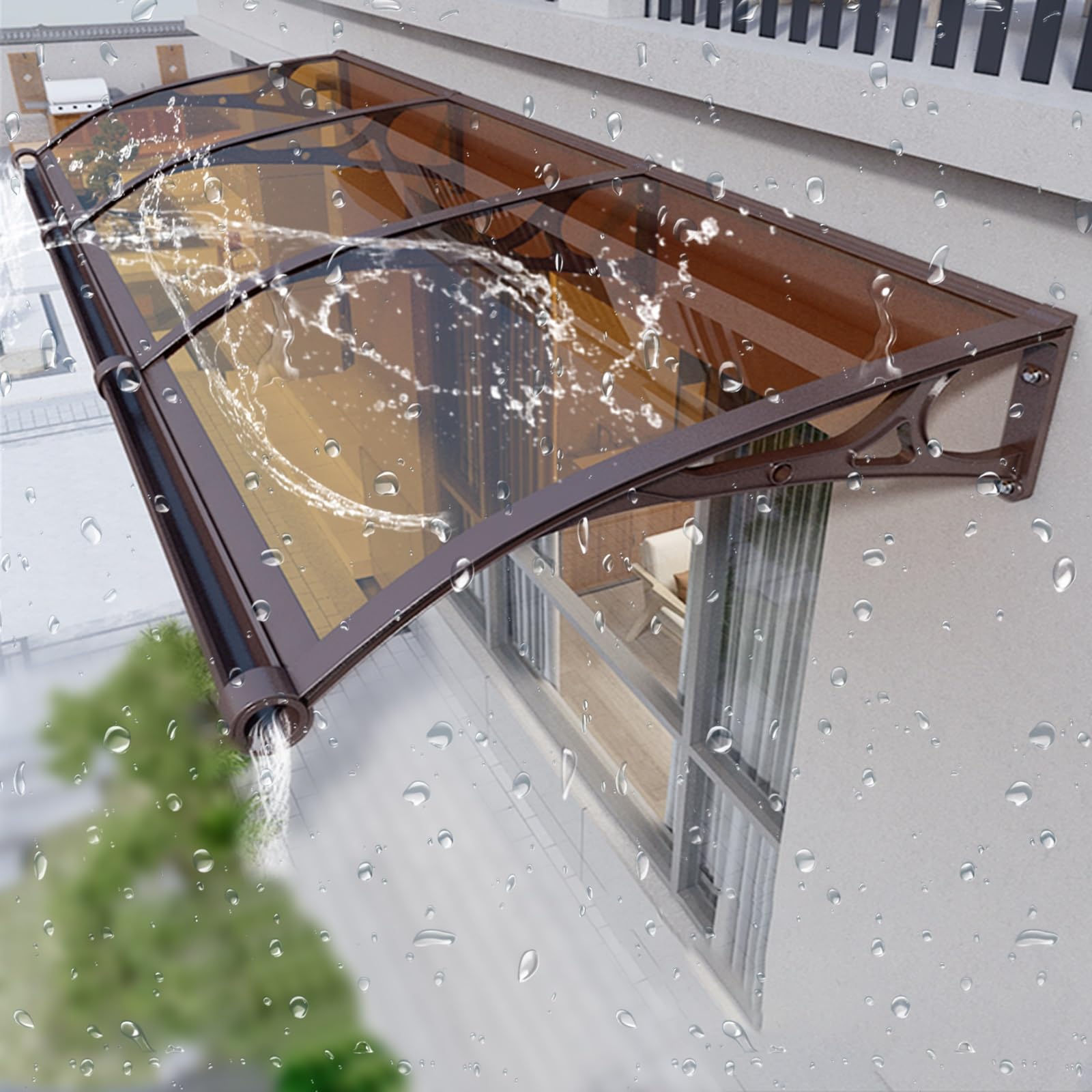 Auvent de fenêtre incurvé de protection solaire pour fenêtres de patio et porte entrée extérieure