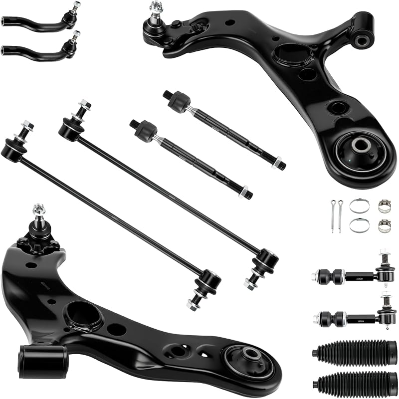 Kit de suspensão dianteira e traseira KAX para Toyota RAV4 2006–2018 com braços inferiores, terminais e bieletas – 12 peças