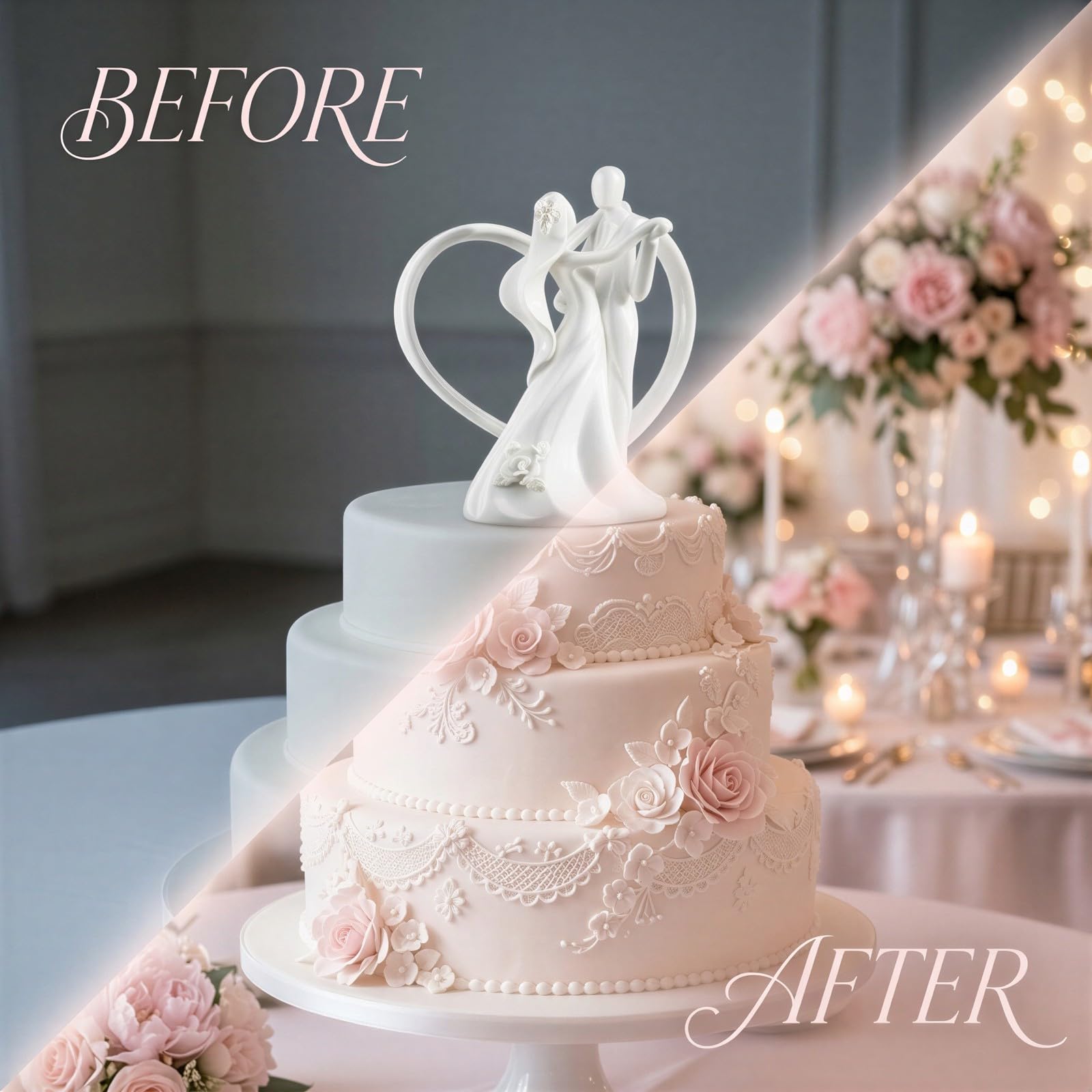 Keramik Cake Topper, cremeweiß, tanzendes Brautpaar mit Herzmotiv, 18,2 cm Höhe, Hochzeitsfigur und Sammelfigur für Empfang, Jubiläum, Zuhause und Büro, Deko für westliche Hochzeiten