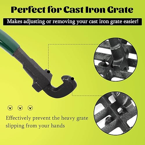 Miniatura 6 de OLAMO Agarre elevador de parrilla para barbacoa con cubierta protectora verde para huevos verdes grandes, elevador de rejilla de cocción de hierro