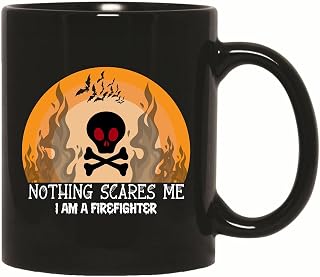 Fireman Halloween Gift Flaming Skull Humor Firefighter 11oz 15oz Black Coffee Mug
