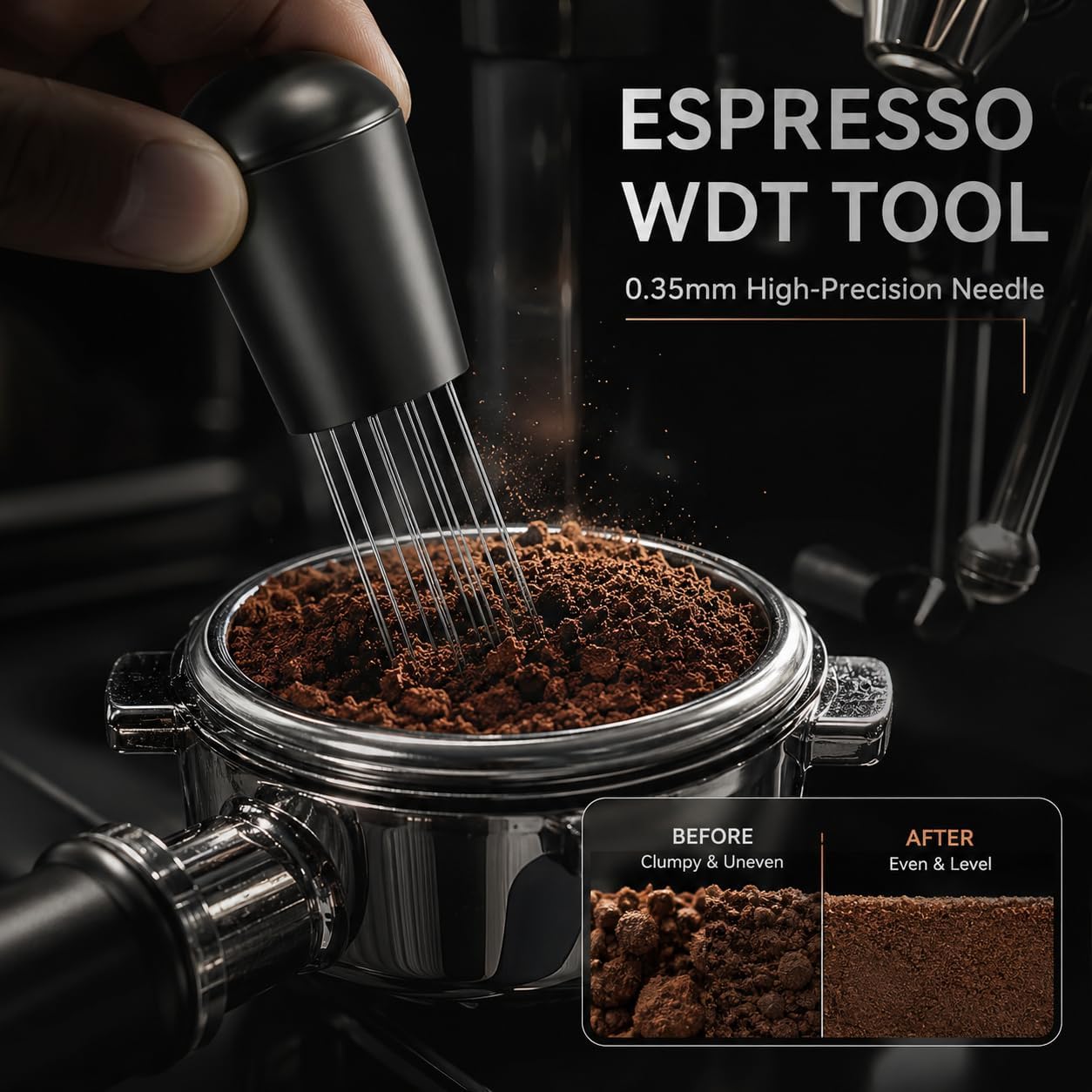 51 mm Siebträger Zubehör Set, 6-teilig mit 2-in-1 Tamper & Distributor, WDT Tool, magnetischem Dosierring, Edelstahl Puck Screen, Tampermatte und Bürste, kompatibel mit De'Longhi